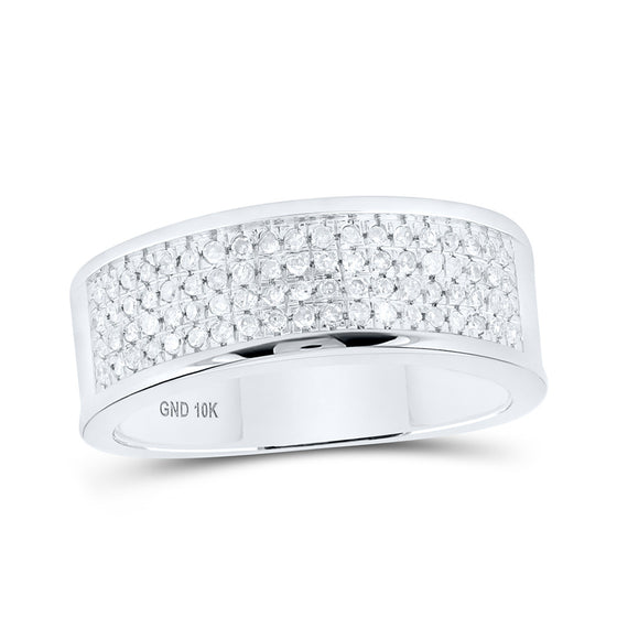 10k White Gold Mens Round Diamond Wedding Pave Band Ring 1/4 Cttw