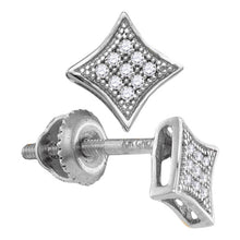  10k White Gold Womens Round Diamond Square Kite Cluster Earrings 1/20 Cttw
