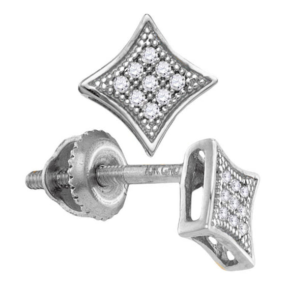 10k White Gold Womens Round Diamond Square Kite Cluster Earrings 1/20 Cttw