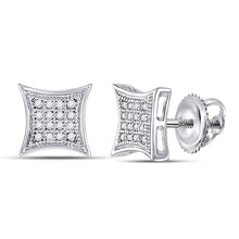  10k White Gold Womens Round Diamond Kite Square Earrings 1/10 Cttw