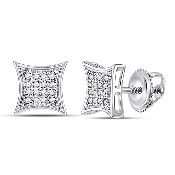 10k White Gold Womens Round Diamond Kite Square Earrings 1/10 Cttw