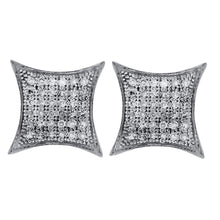  10k White Gold Womens Round Pave-set Diamond Square Kite Cluster Earrings 1/5 Cttw