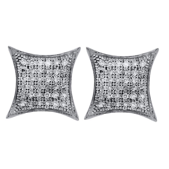 10k White Gold Womens Round Pave-set Diamond Square Kite Cluster Earrings 1/5 Cttw