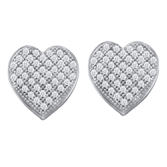10k White Gold Womens Round Diamond Heart Earrings 1/4 Cttw