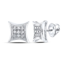  10k White Gold Womens Round Diamond Kite Square Earrings 1/20 Cttw