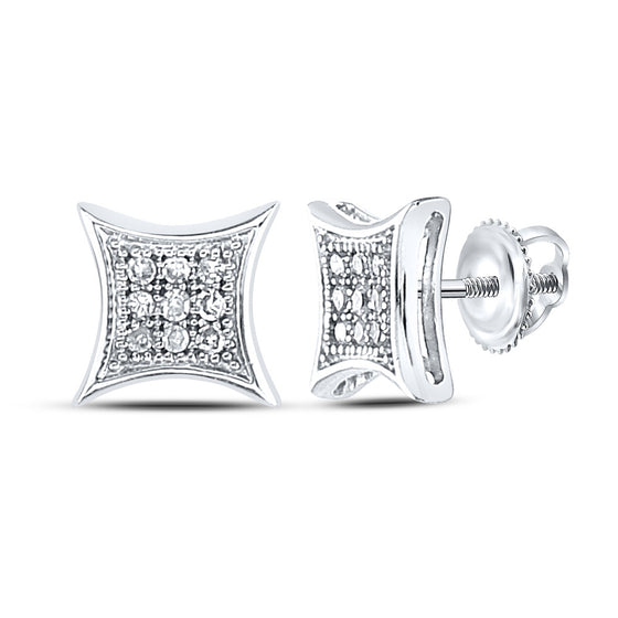 10k White Gold Womens Round Diamond Kite Square Earrings 1/20 Cttw
