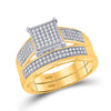 10k Yellow Gold His Hers Round Diamond Square Matching Wedding Set 5/8 Cttw