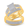 10k Yellow Gold His Hers Round Diamond Square Matching Wedding Set 5/8 Cttw