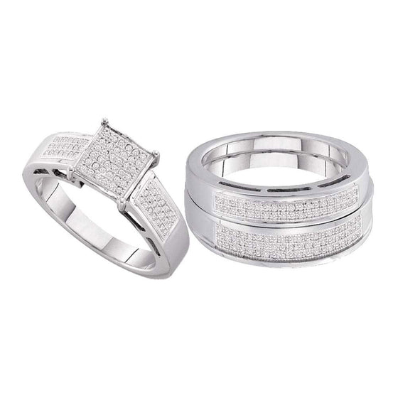 10k White Gold His Hers Round Diamond Cluster Matching Wedding Set 5/8 Cttw
