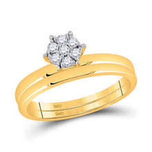  10k Yellow Gold Round Diamond Cluster Bridal Wedding Ring Band Set 1/6 Cttw