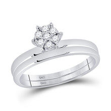  10k White Gold Round Diamond Cluster Bridal Wedding Ring Band Set 1/6 Cttw