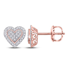  10k Two-tone Gold Womens Round Diamond Heart Earrings 1/4 Cttw