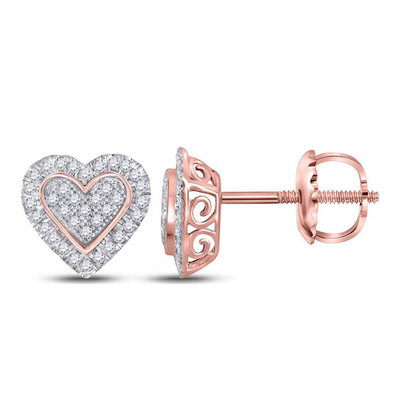 10k Two-tone Gold Womens Round Diamond Heart Earrings 1/4 Cttw