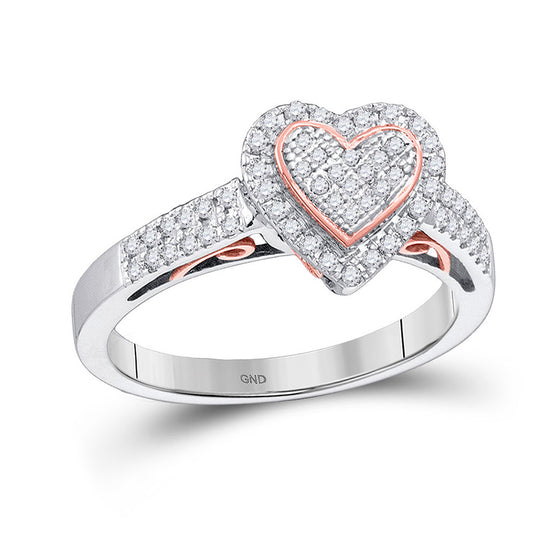 10k Two-tone Gold Womens Round Diamond Heart Ring 1/3 Cttw