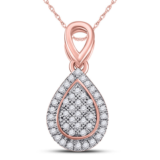 10k Two-tone Gold Womens Round Diamond Teardrop Pendant 1/8 Cttw