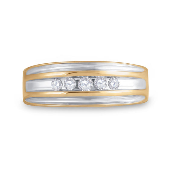 10k Yellow Gold Mens Round Diamond 5-stone Wedding Ring 1/4 Cttw