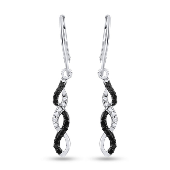 14k White Gold Womens Round Black Color Enhanced Diamond Twist Dangle Earrings 1/3 Cttw