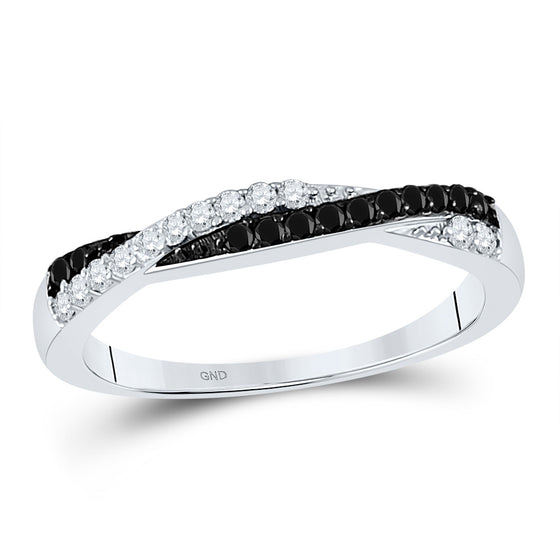 14k White Gold Womens Round Black Color Enhanced Diamond Band Ring 1/4 Cttw
