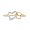10k Yellow Gold Womens Round Diamond Double Heart Ring 1/20 Cttw