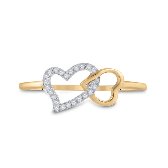 10k Yellow Gold Womens Round Diamond Double Heart Ring 1/20 Cttw