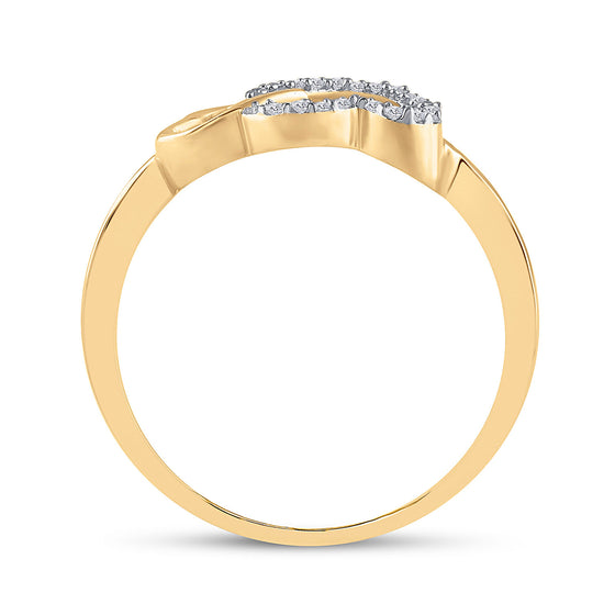10k Yellow Gold Womens Round Diamond Double Heart Ring 1/20 Cttw