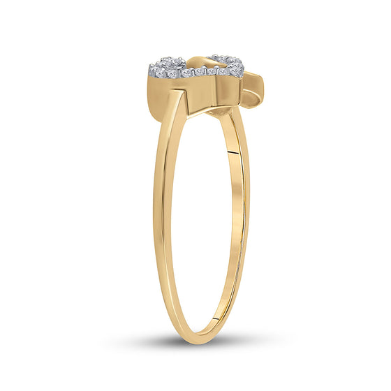 10k Yellow Gold Womens Round Diamond Double Heart Ring 1/20 Cttw