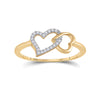 10k Yellow Gold Womens Round Diamond Double Heart Ring 1/20 Cttw