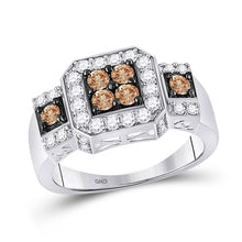  14k White Gold Womens Round Brown Diamond Cluster Ring 1 Cttw