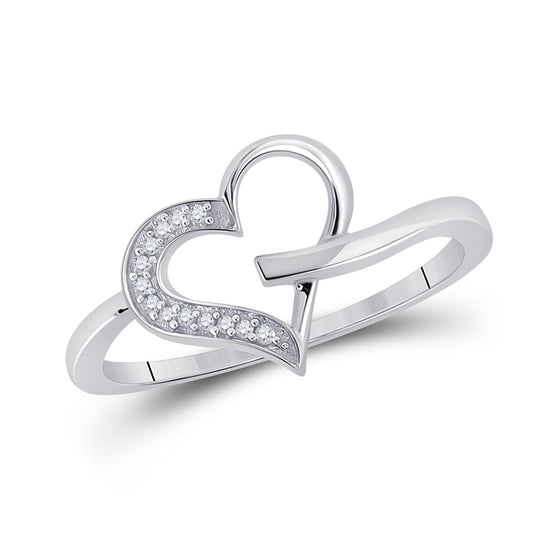 10k White Gold Womens Round Diamond Heart Ring 1/20 Cttw