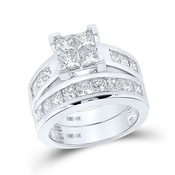 14k White Gold Princess Diamond Bridal Wedding Ring Band Set 3 Cttw