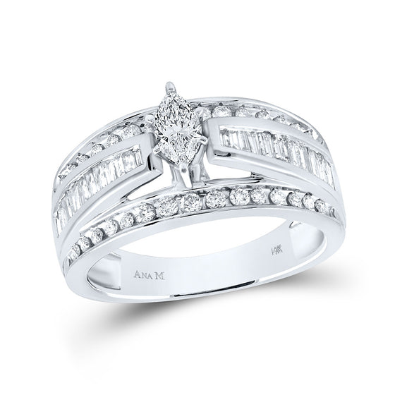 14k White Gold Marquise Diamond Solitaire Bridal Wedding Engagement Ring 1 Cttw