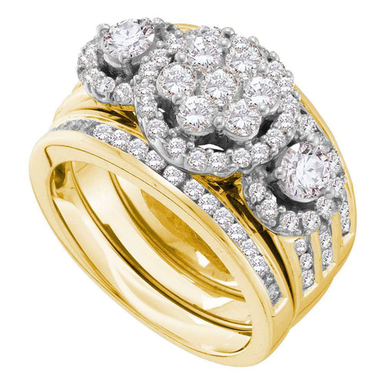 14k Yellow Gold Round Diamond 3-Piece Bridal Wedding Ring Band Set 2 Cttw