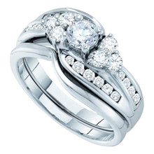  14k White Gold Round Diamond Bridal Wedding Ring Band Set 1 Cttw