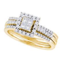  14k Yellow Gold Princess Diamond 3-Piece Bridal Wedding Ring Band Set 1/2 Cttw