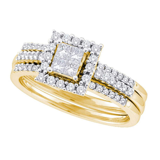 14k Yellow Gold Princess Diamond 3-Piece Bridal Wedding Ring Band Set 1/2 Cttw