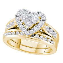  14k Yellow Gold Princess Diamond Heart Bridal Wedding Ring Band Set 1 Cttw