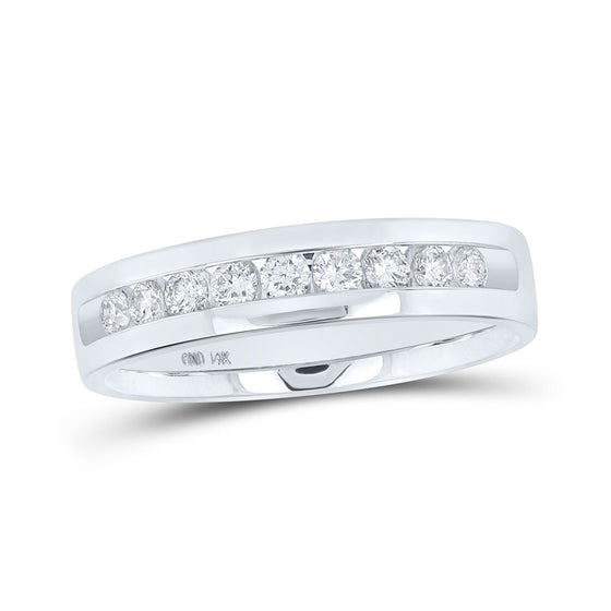 14k White Gold Mens Round Diamond Single-row Channel-set Wedding Band Ring 1/2 Cttw