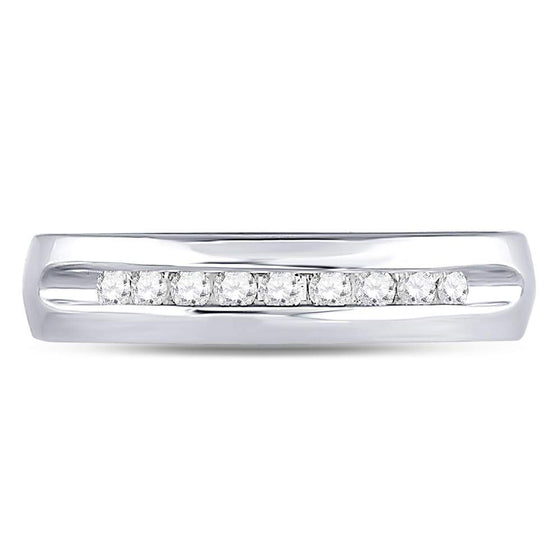 14k White Gold Mens Machine Set Round Diamond Wedding Channel Band Ring 1/4 Cttw