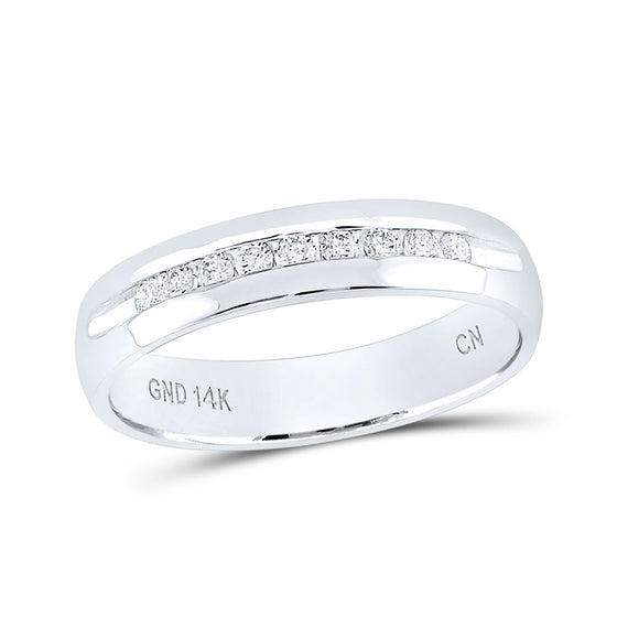 14k White Gold Mens Machine Set Round Diamond Wedding Channel Band Ring 1/4 Cttw