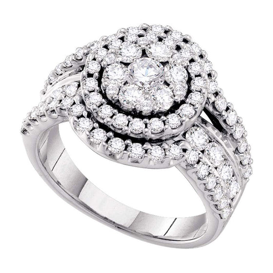 14k White Gold Womens Round Diamond Flower Cluster Ring 2 Cttw