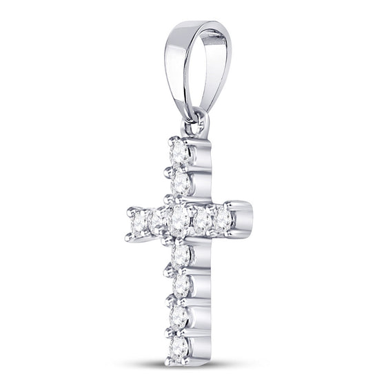14k White Gold Womens Round Diamond Cross Pendant 1/10 Cttw