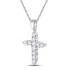 14k White Gold Womens Round Diamond Cross Religious Pendant 1/4 Cttw