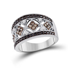  14k White Gold Womens Round Black Brown Diamond Band Ring 1/2 Cttw