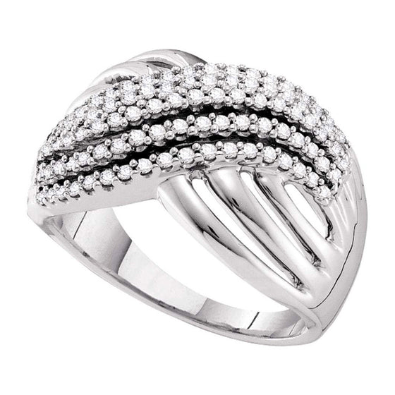 14k White Gold Womens Round Diamond Crossover Strand Band Ring 1/2 Cttw