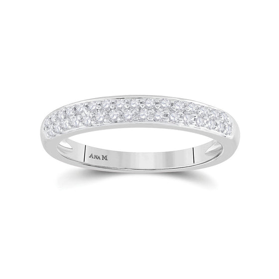 14k White Gold Womens Round Diamond Wedding Double Row Pave Band 1/4 Cttw