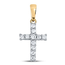  14k Yellow Gold Womens Round Diamond Cross Pendant 1/8 Cttw