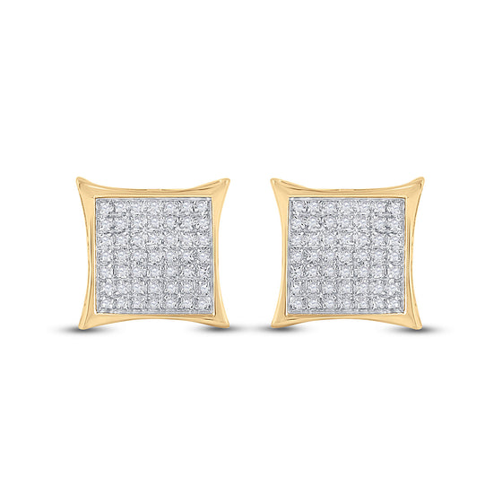 10k Yellow Gold Womens Round Diamond Kite Square Earrings 1/3 Cttw