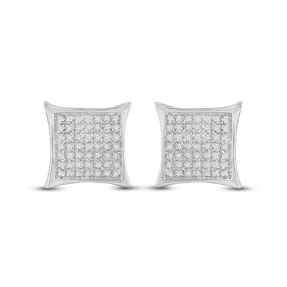 10k White Gold Womens Round Diamond Kite Square Earrings 1/3 Cttw