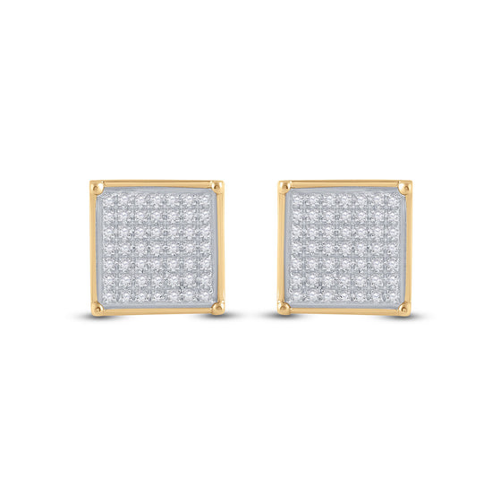 10k Yellow Gold Womens Round Diamond Square Earrings 1/3 Cttw