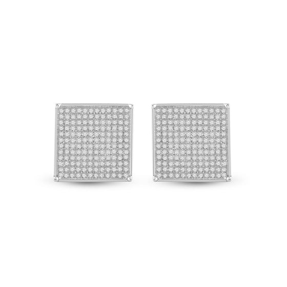 10k White Gold Womens Round Diamond Square Earrings 7/8 Cttw